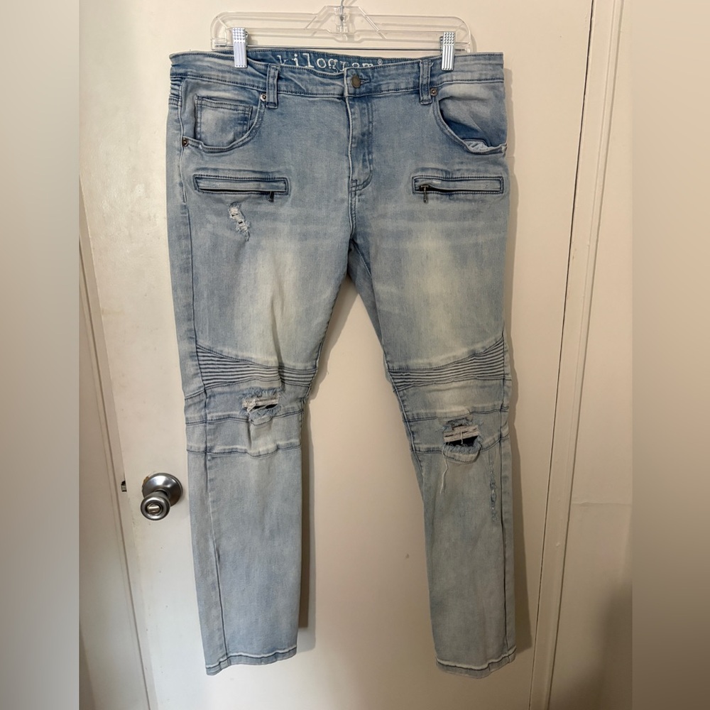 Men's Light Blue Distressed Kilogram Jeans